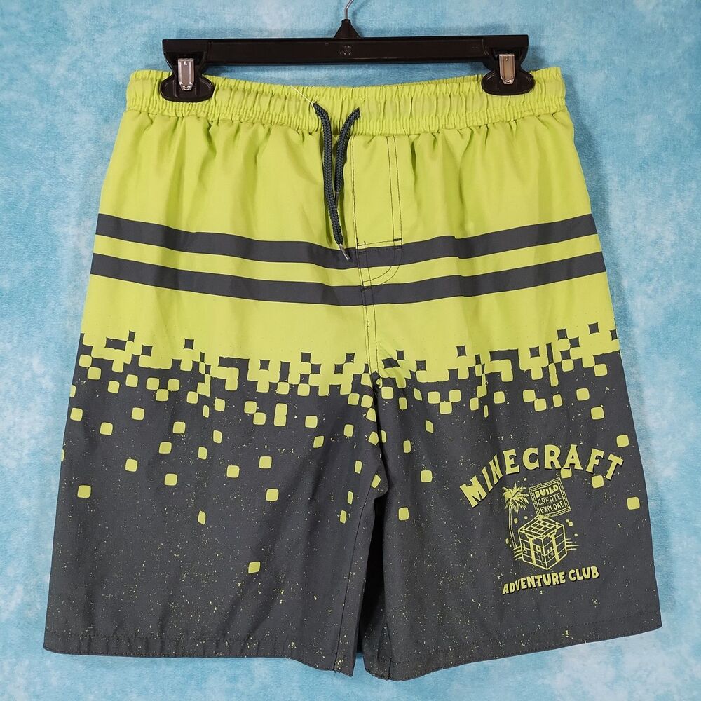 MINECRAFT Boy's Swim Trunks, Elastic & Drawstring, Pocket, Size 14/16 (W28-32)